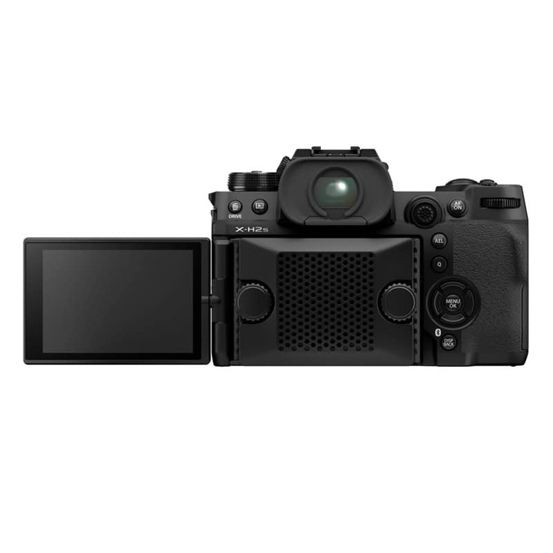 Fujifilm X-H2S Kamera mit klappbarem Display und Sucher.