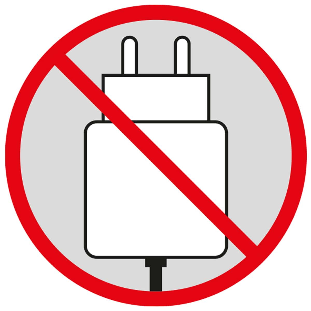 Symbol für kein Ladegerät, rotes Verbotsschild.